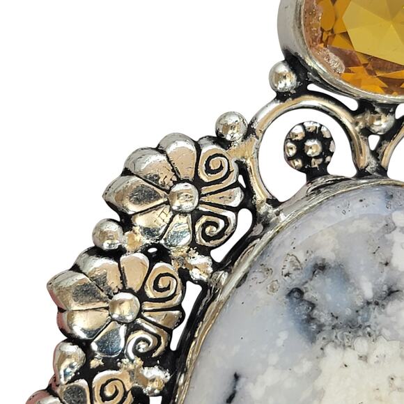 Dendritic Agate Pendant with Yellow Gems – Ornate Sterling Silver Necklace - Picture 9 of 10